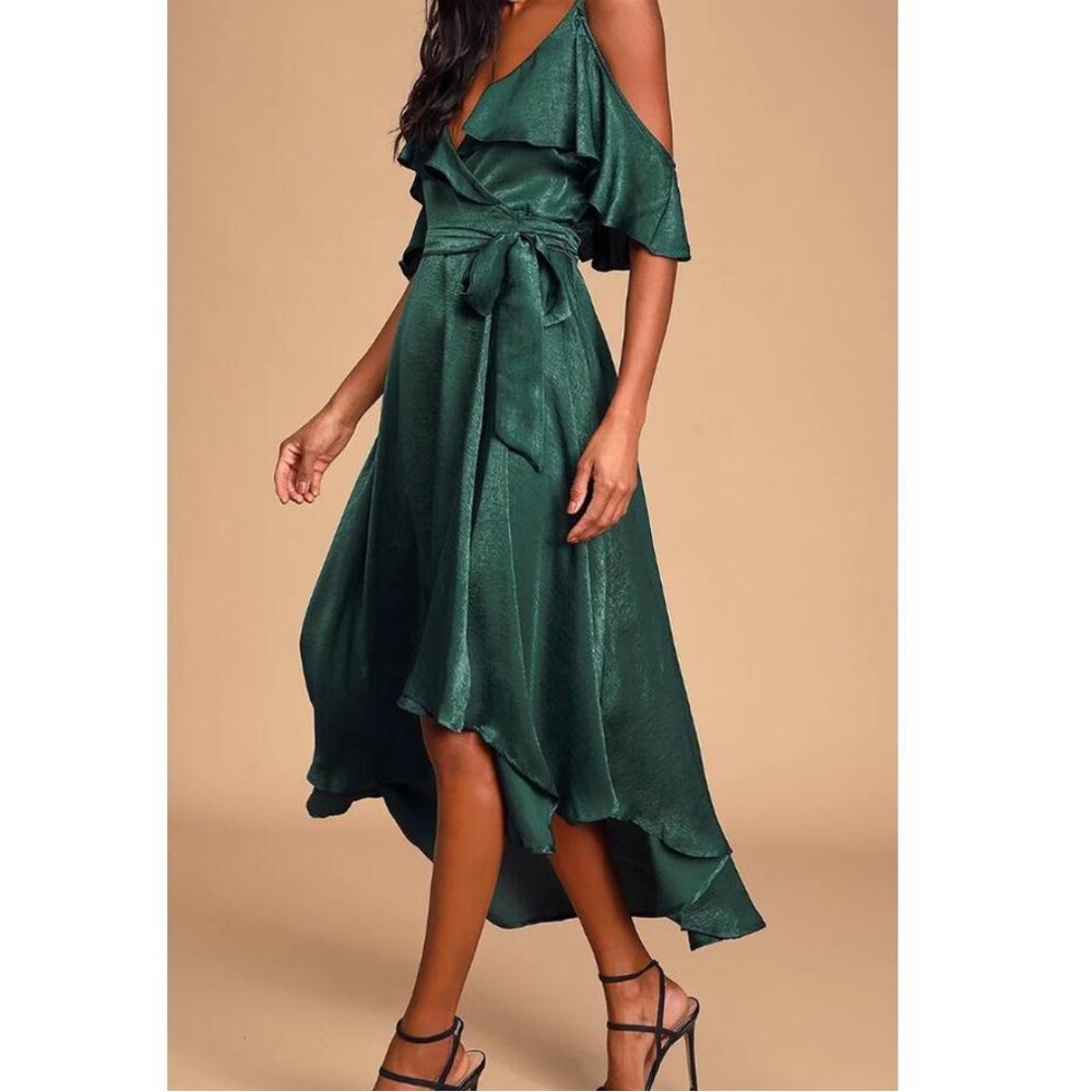 NWT Lulu's Layla Forest Green Off-the-Shoulder Wrap Dress | Large